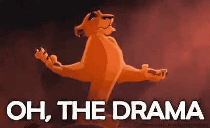 An animated image that shows a Disney character putting its forearm to its face with a caption that reads "Oh, the drama"
