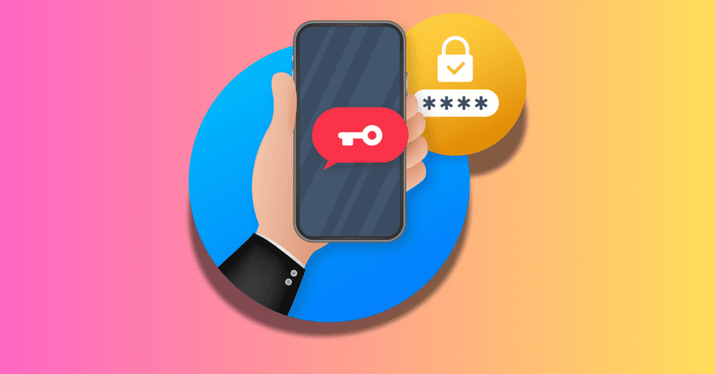 A hand holding a phone with a key icon. In the top right, a lock icon. Together, these images represent two-factor authentication (2FA), one key to avoiding falling victim to YouTube hacks