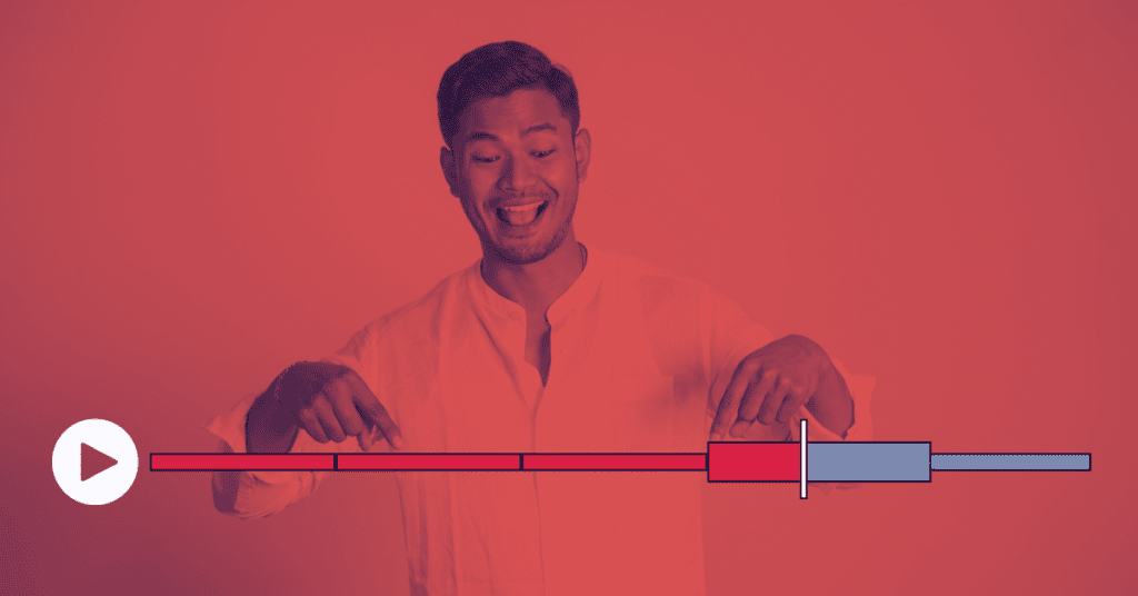 How to add YouTube chapters - banner How to add YouTube chapters: A duotone red image of a person pointing excitedly at a video play bar that is divided into chapters. He's clearly REALLY excited about YouTube chapters. And we say more power to him.