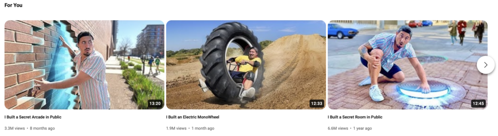 YouTube For You feature example from