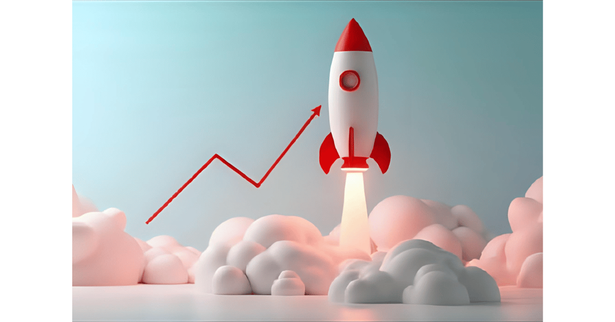 Why is my YouTube channel not growing? Stay motivated! An AI generated image of a rocket ship blasting off. A red line chart in the background is showing "up and to the right."