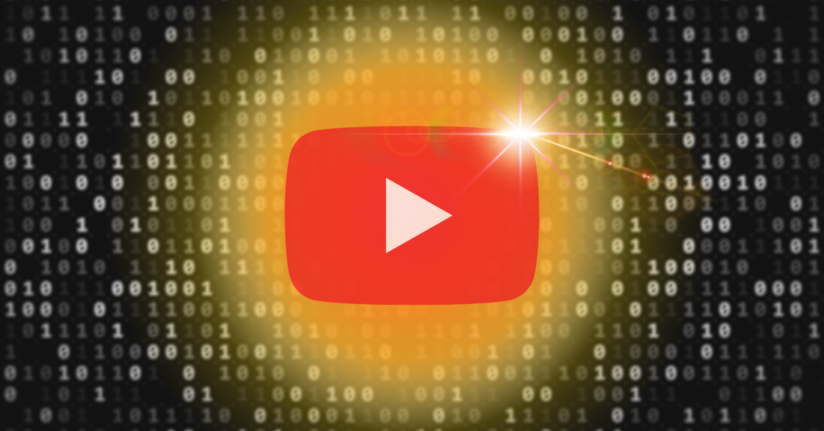 YouTube algorithm explained: A YouTube play button logo on a blurred background of 1s and 0s to represent the YouTube algorithm.