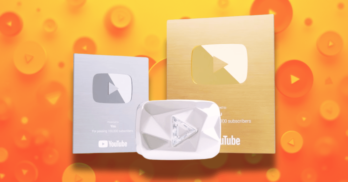 YouTube creator awards / YouTube play button plaques with generic "your name here" inscriptions.