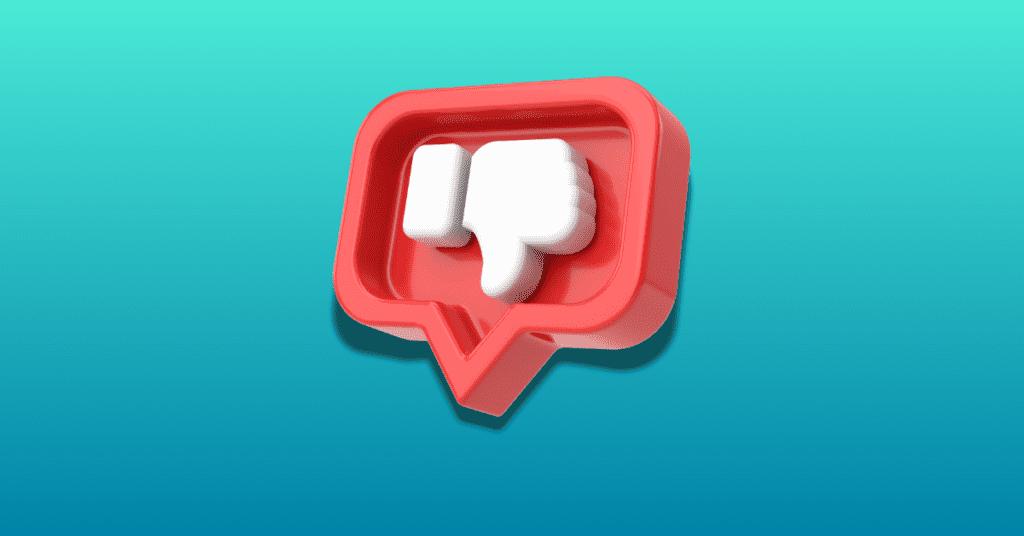A graphical representation of the YouTube Dislike button. A thumbs-down hand in a red speech bubble.