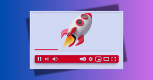 YouTube playlists: A YouTube player window graphic with a rocket ship inside