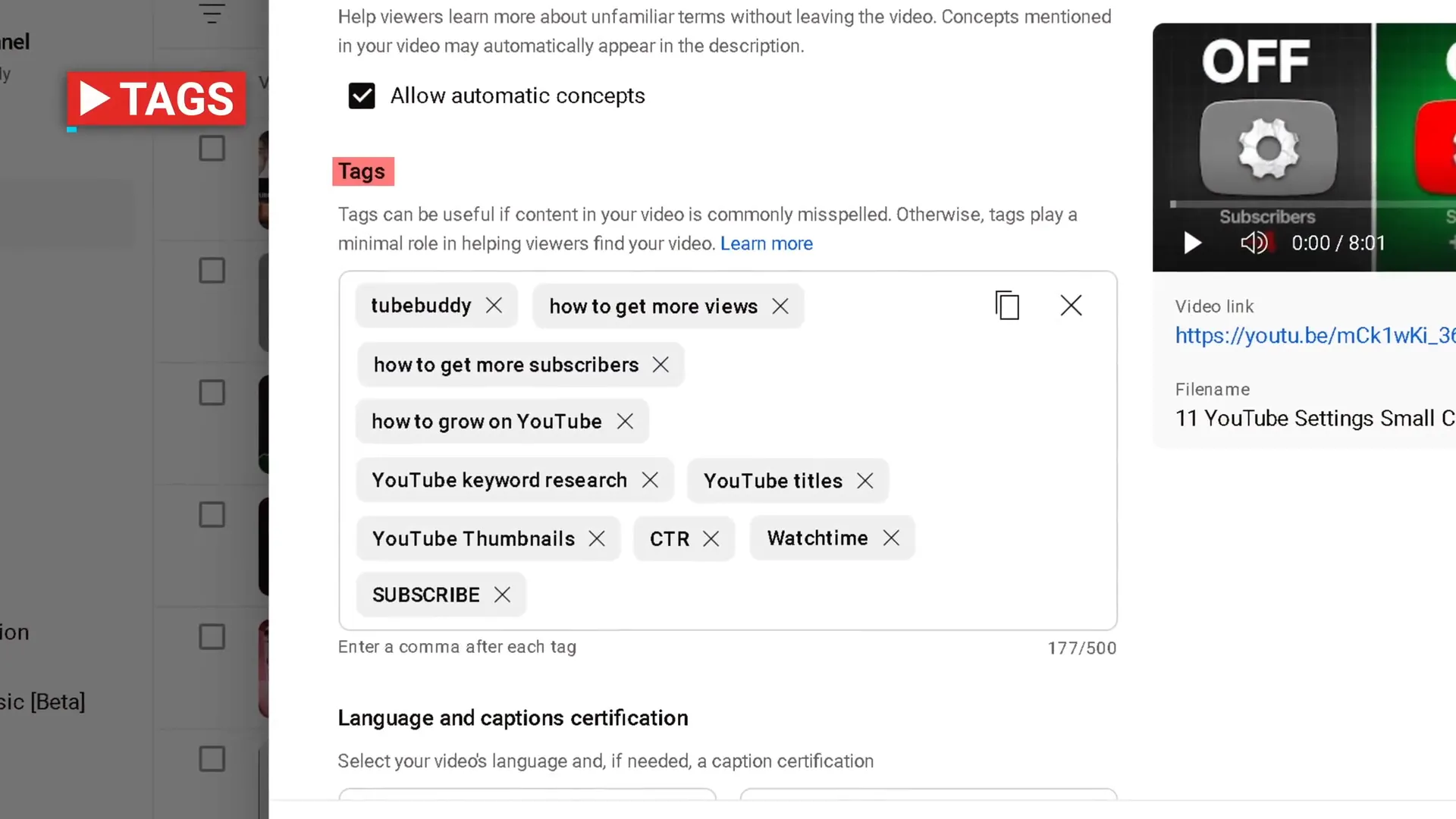 Adding tags to YouTube videos