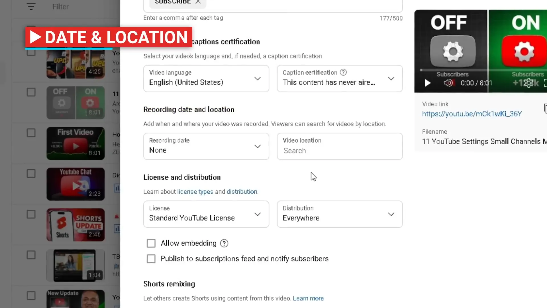 YouTube extra video settings