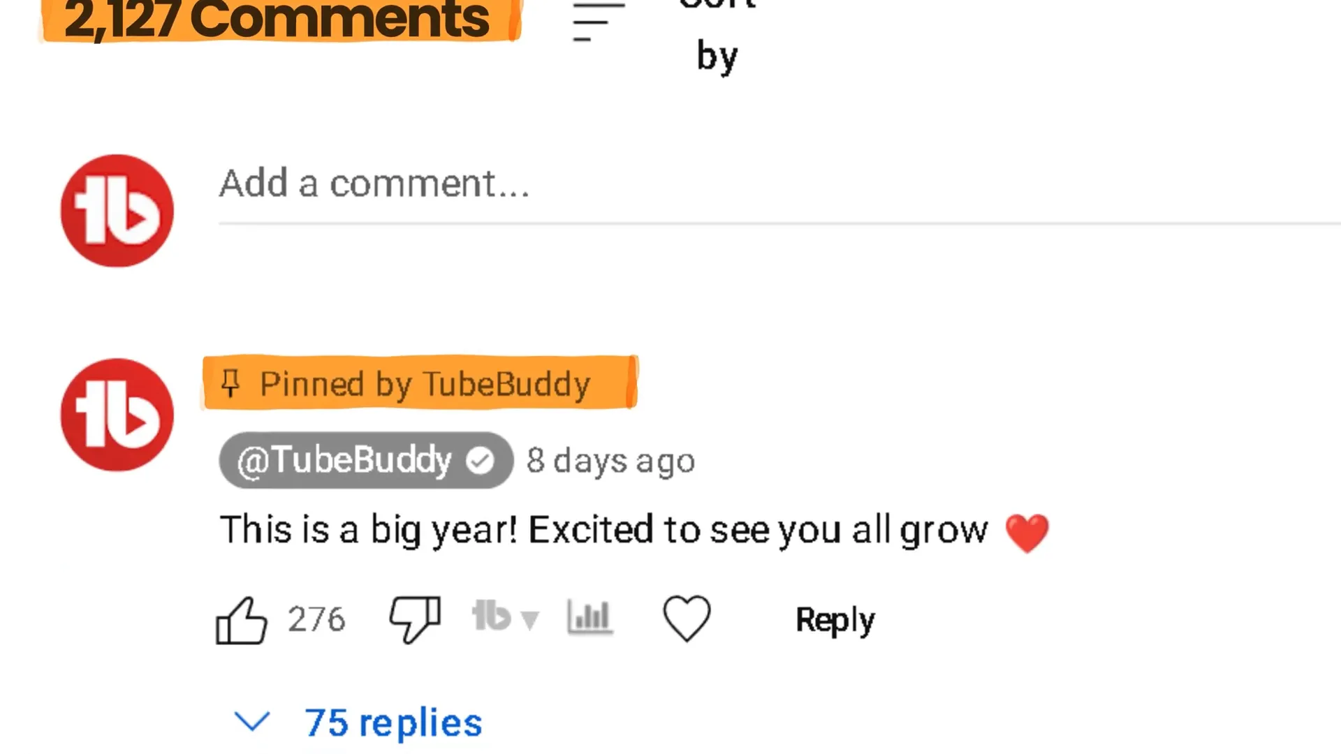 Pinned comment example asking open-ended question to viewers