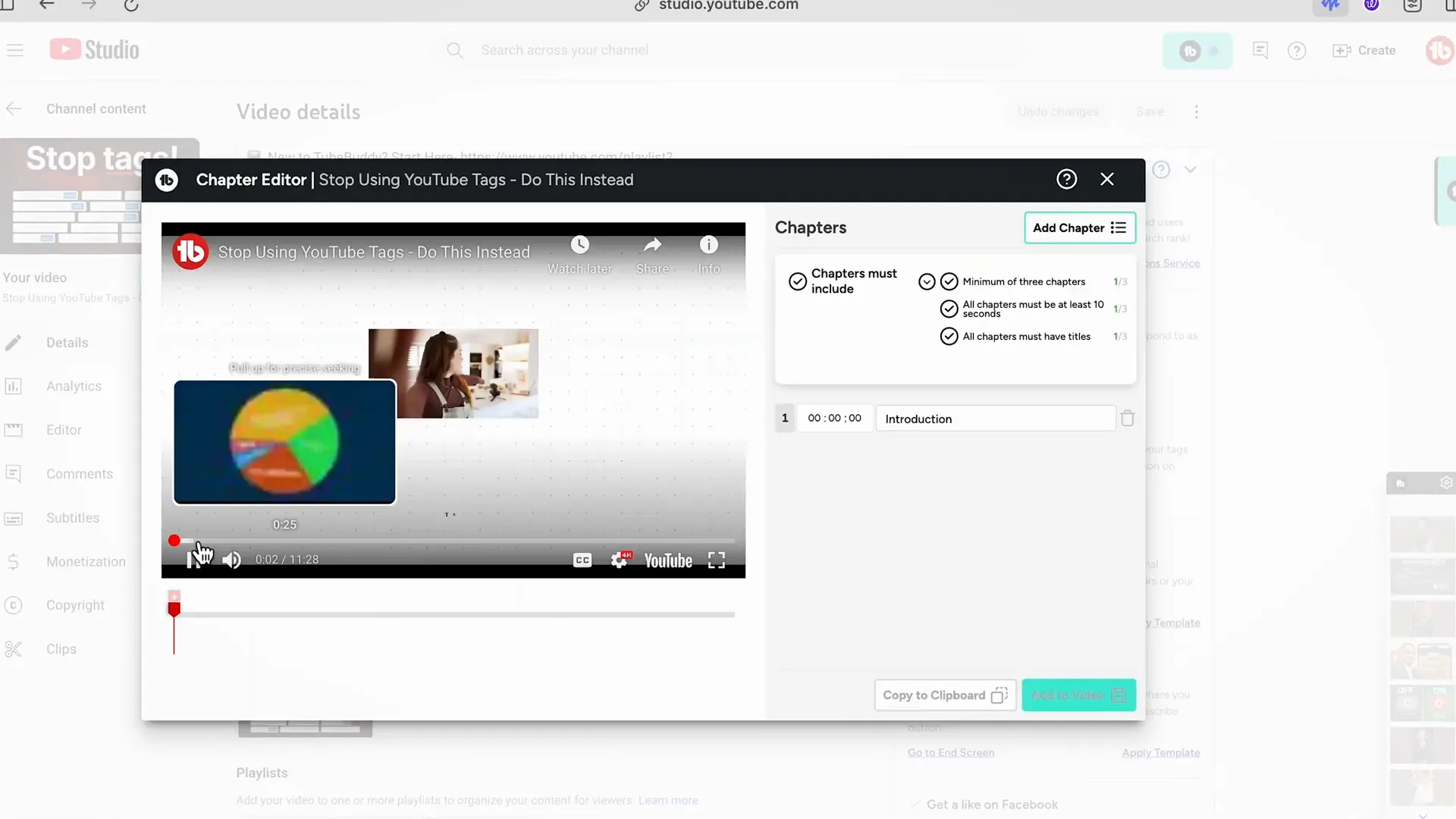 TubeBuddy chapter editor