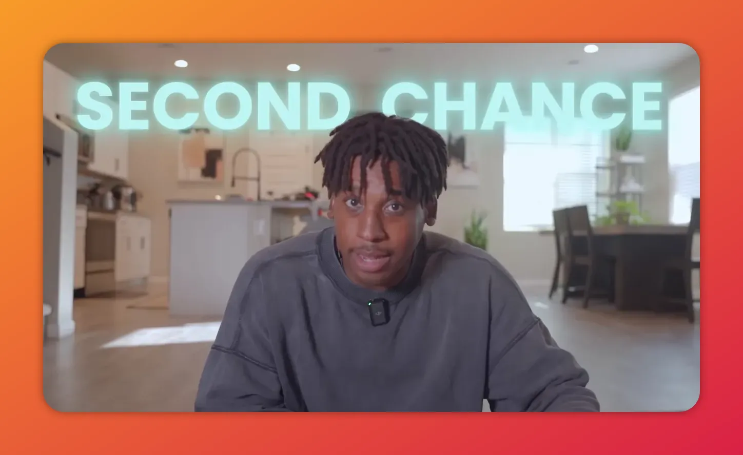 Presenter with large on-screen text reading 'SECOND CHANCE' emphasizing the program name